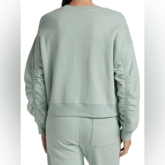 Rails Hilda Light Seafoam Blue Green Gathered Sleeve Cropped Sweatshirt Sz XS - Picture 2 of 10